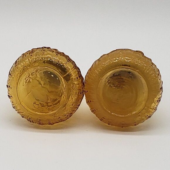 Viking Vintage Amber Glass Daisy Flowers Chrome Lid Salt & Pepper Shaker Set - Picture 3 of 11